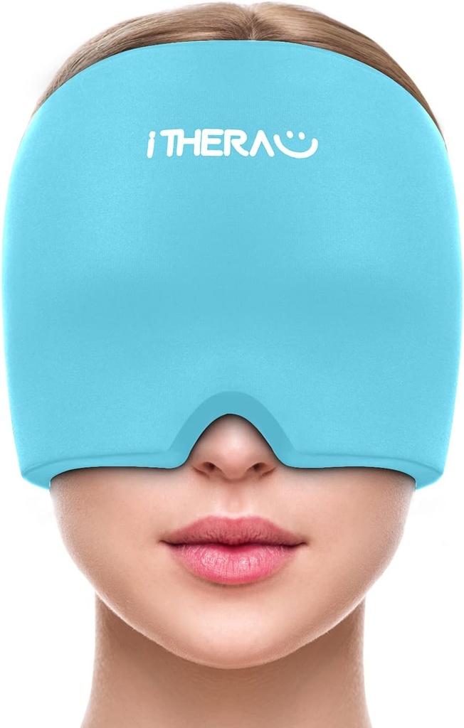 iTHERAU Migraine Relief Cap, Soothing Headache Hat, Gel Ice Pack Head Wrap with Hot and Cold Therapy, Headache Relief Cap for Sinus, Puffy Eyes, Tension and Stress Relief Blue