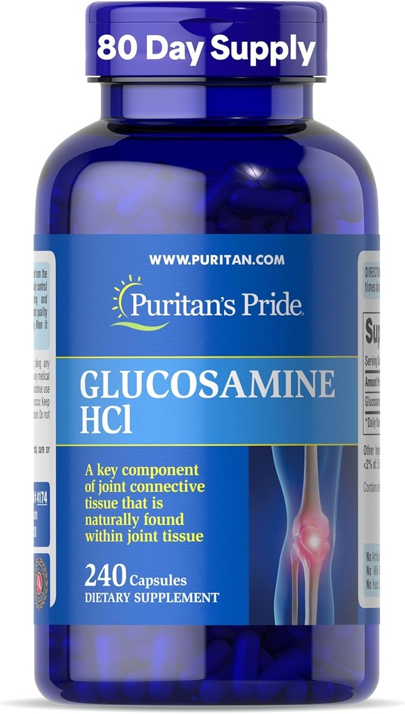 Puritan's Pride Formule articulaire Glucosamine HCI pour les hommes et les femmes 680mg, Supplément alimentaire pour la santé conjointe, 80 jours d'approvisionnement, 240 capsules