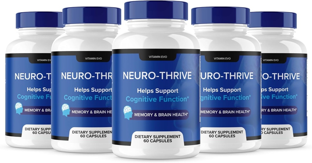 (5 packs) Neuro Thrive Cerveau Supplément, Neuro Thrive pour mémoire, Neuro Thrive PQQ pour réduire les effets négatifs du brouillard cérébral, Neuro Thrive Fonction cognitive, NeuroThrive Examens Neuro-Thrive (300 capsules)