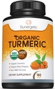 Sunergetic USDA Certified Turmeric Supplément – Comprend le curcuma biologique et le poivre noir biologique – 1 400mg de curcuma par service - 180 Nombre (paquet de 1)