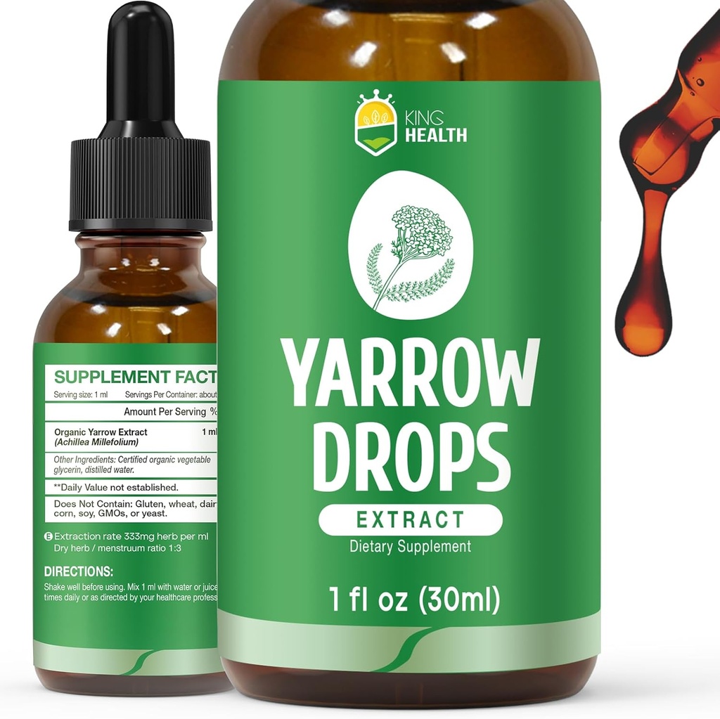 Teinture d'herbe de Yarrow, extrait de yarrow liquide organique, 98% Absorption, végétalien, sans gluten, non-OGM, sans alcool- 1 Fl Oz