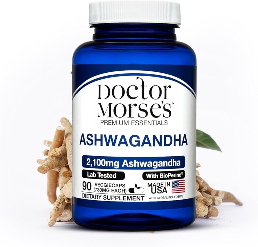 Supplément Ashwagandha 2100mg, extrait pur de poudre et de racine d'Ashwagandha, poivre noir biopériné, fabriqué dans un établissement certifié FDA, NSF, soutient les niveaux de stress en santé, 90 capsules