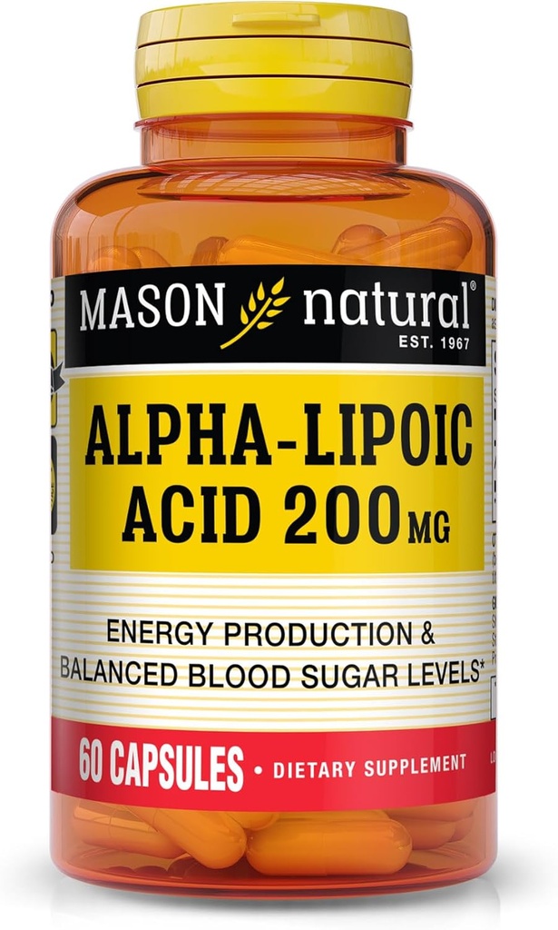 MASON NATURAL acide alpha lipoïque 200 mg, soutient la production d'énergie, supplément alimentaire, 60 capsules