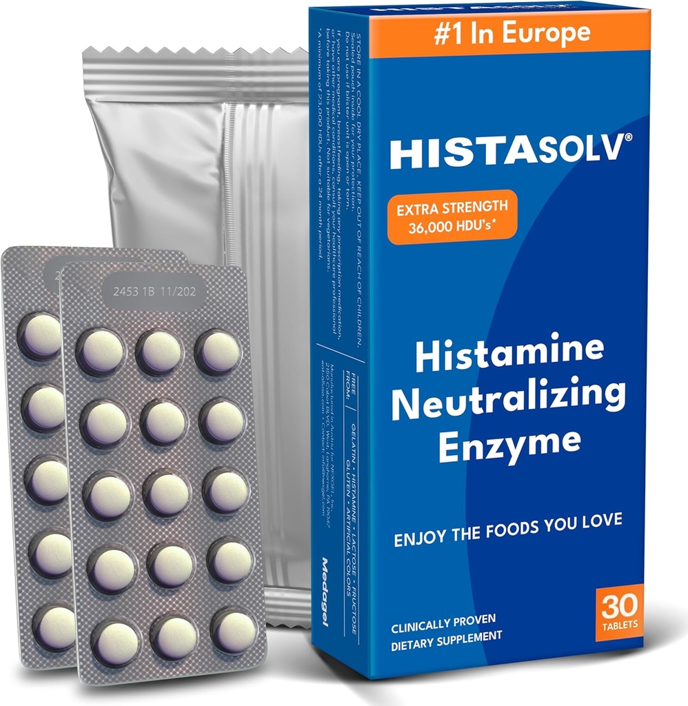 HISTAsolv Extra Strength Supplément enzymatique DAO pour l'intolérance alimentaire à l'histamine - Facilités Désagrément digestif - Technique brevetée - Fabriqué en Autriche - 30 Pack