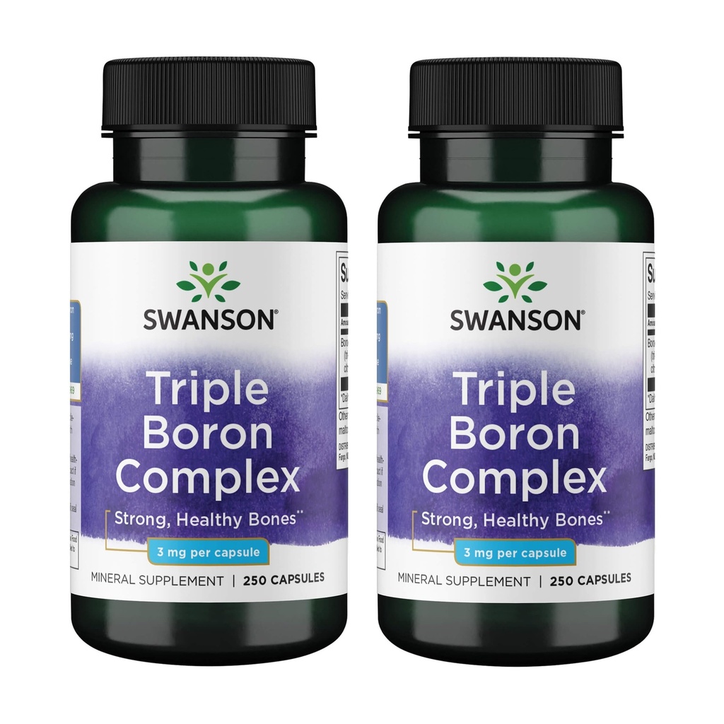 Swanson Triple Boron Complex - Santé des os naturels et soutien des articulations - Supplément minéral avec citrate, aspartate et glycinate - (250 capsules) 2 pack