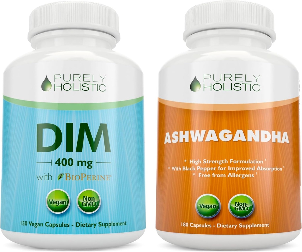 Purely Holistic Dim 400mg & Bioperine + Organic Ashwagandha 1300mg Bundle - 330 Capsules Vegan - Fabriqué aux États-Unis