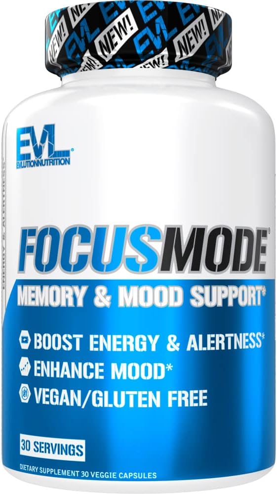 Evlution Mental Energy and Focus Supplément pour adultes - Nootropics Cerveau Support Supplément avec caféine L Theanine Alpha GPC et Huperzine A Nutrition Focus Pills for Sustained Peak Performance