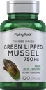 Pipping Rock Green Liped Mussel 750mg.120 Capsules.com Supplément pour humains.com Gelée séchée de Nouvelle-Zélande.