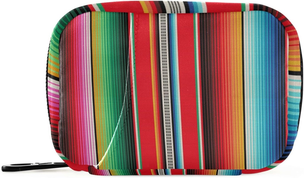 Pell Organizer Case Mexicain Colorful Stripes Sérape Travel Pill Box with Zipper 7 Day Portable Small Weekly Vitamin Medicine Support Sac de poche pour femmes Hommes