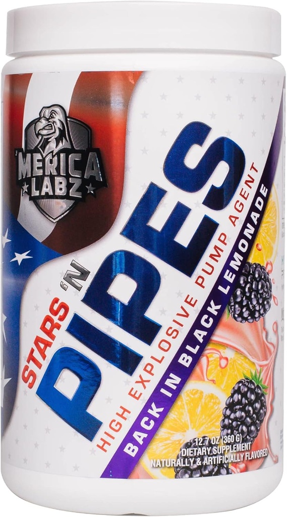 « Merica Labz Stars 'N Pipes High Explosive Pump Agent, sans stimulant, 6G de L-Citrulline, 20 portions (retour en limousine noire)