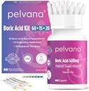 Suppositoires d'acide borique Pelvana pour les femmes 60 + 15 Applicateurs + 20 bandes d'essai de pH = 95 pièces pour l'odeur vaginale - Laboratoire tiers testé et fabriqué aux États-Unis