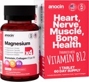 4X Magnésium Complex 200 mg + Magnésium Glycinate + Citrate + B12 Haute Absorption + Taurat + Malate + Bromelain+Collagène (Type II)+Acide hyaluronique+Heart, Muscle+Support de joint, 60 jours