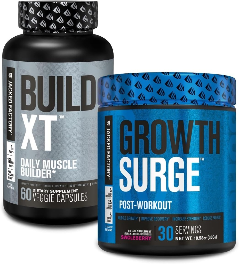 Jacked Factory Build-XT Daily Muscle Builder Supplement, Growth Surge post entraînement récupération et croissance musculaire