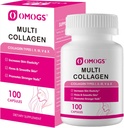 OMOGS Collagen Peptides Capsule,Collagène hydrolysé naturel avec extrait prébiotique et canneberge - Cheveux, peau, ongles, articulations, santé digestive et soutien immunitaire, non-OGM, 100 Capsule