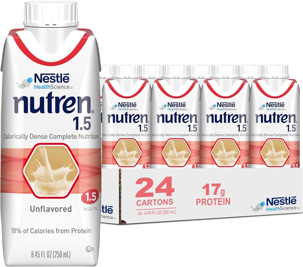 Nestle Nutren 1.5 Formule d'alimentation des tubes Sans aromatisé 250 mL Carton 24 Ct