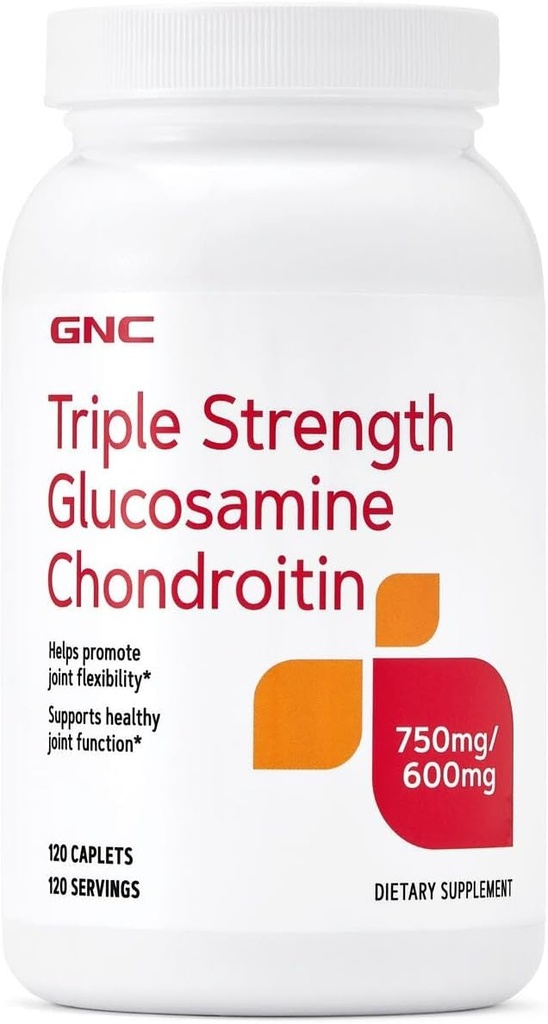 GNC Triple Strength Glucosamine Chondritin 750mg/600mg, 120 Caplets, soutient la fonction articulaire saine