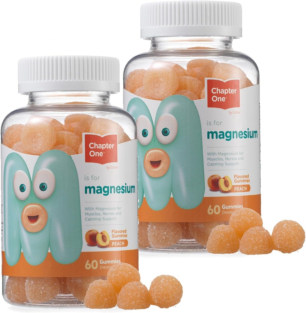Chapter One Magnesium Gummies, Great Tasting Magnesium for Kids, Calm Kids Magnesium, Magnesium Gummies for Women and Men, Certified Kosher (Peach) (2 Pack)