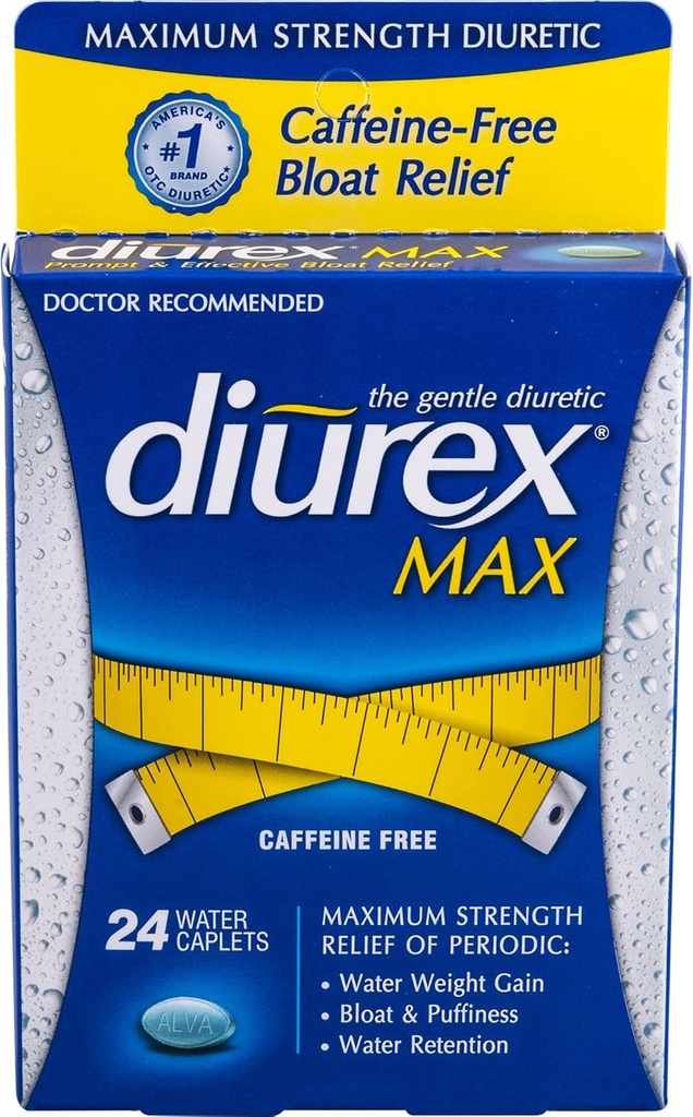 Diurex Caplets d'eau Max Sans caféine - 24 Caplets, boîte de 2