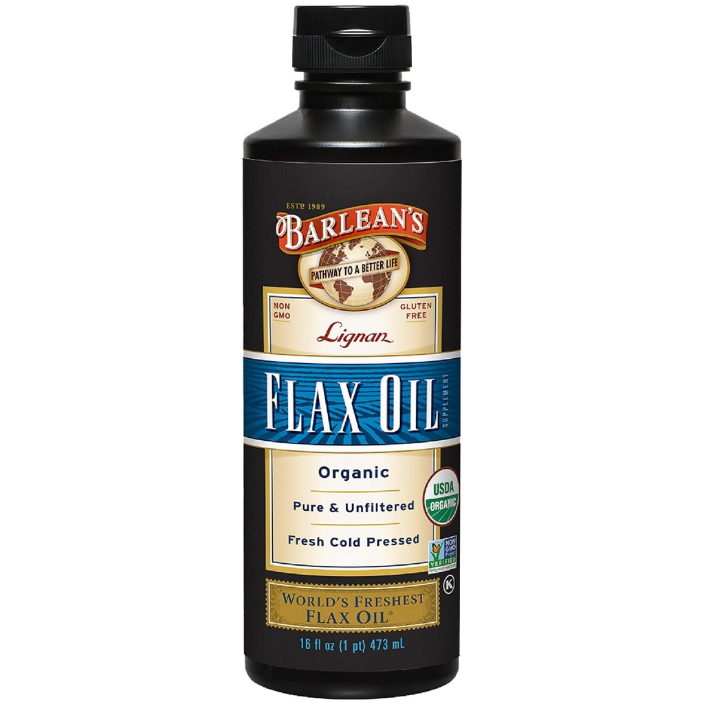Barlean's Organic Lignan Omega 3 L'huile de lin supplément liquide pour les hommes et les femmes, Cold Press Graines de lin, 7230mg ALA acide gras, végétalien et sans gluten, 16 oz