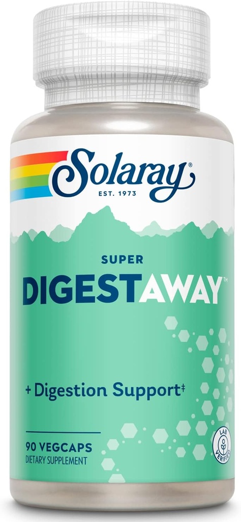 SOLARAY Super Digestaway Enzymes digestifs - Pancréatine, Papaine, Ginger, Pepsin, Betaine HCl, Aloe Vera, et plus - Soutien à la digestion et à l'absorption des nutriments - Verified Lab - 90 VegCaps