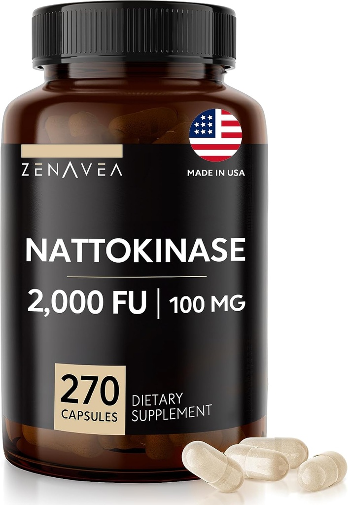 Supplément Nattokinase - 2000 UF d'enzyme - 270 Capsules de Nattokinase 100mg - Sans gluten, sans OGM, végétalien