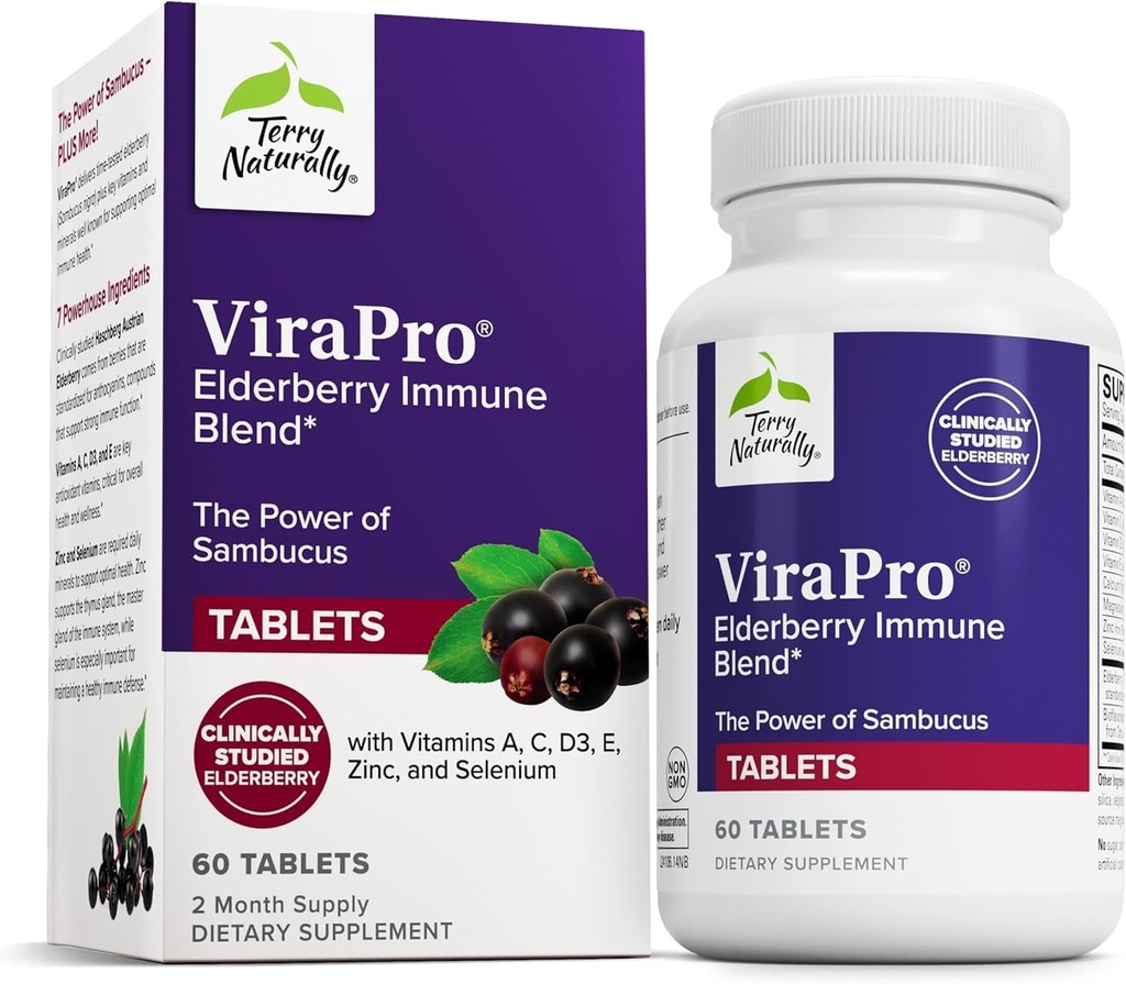 Terry naturellement ViraPro - Supplément avec mélange à base de plantes pour le soutien immunitaire - Supplément avec Elderberry, Zinc & Selenium - Soutien réponse immunitaire - 60 comprimés