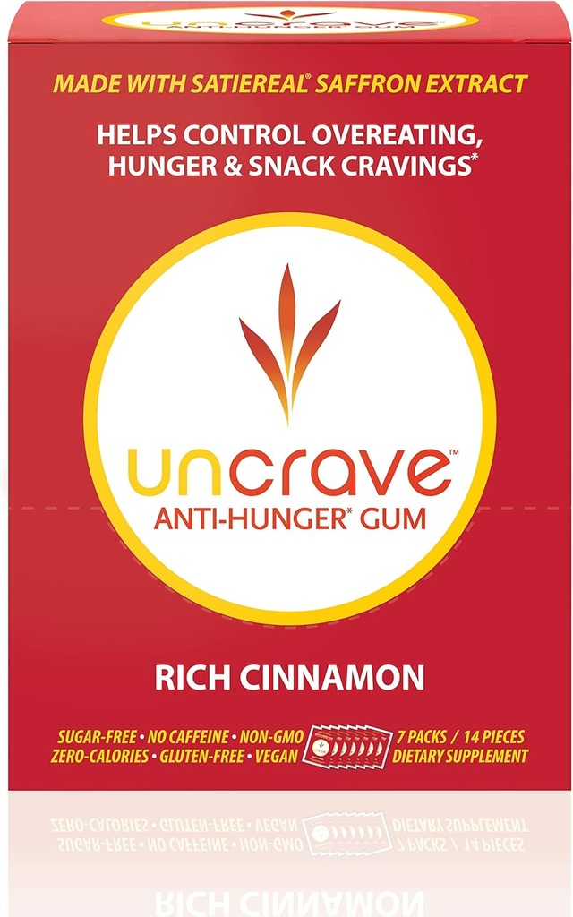 CRAVE Gum - Infusé avec 100% pur extrait de safran – Cravates de contrôle - Améliorer l'humeur - Vision santé - Cinnamon riche (14 pièces)
