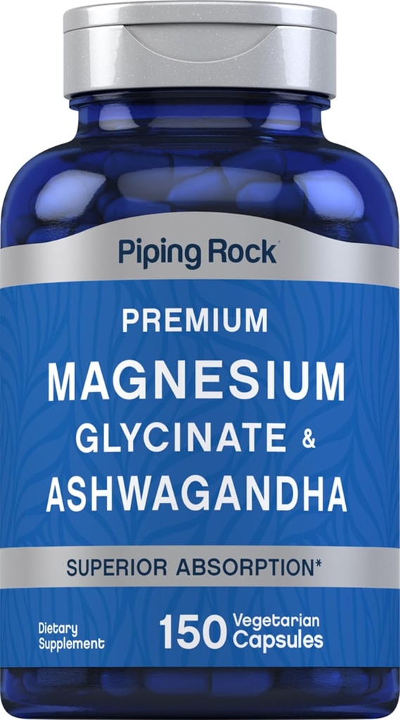 Pipping Rock Magnésium Glycinate et Ashwagandha de 150 Capsules de Formule Premium Complexe de Supplément Végétarien de l'Ashwagandha