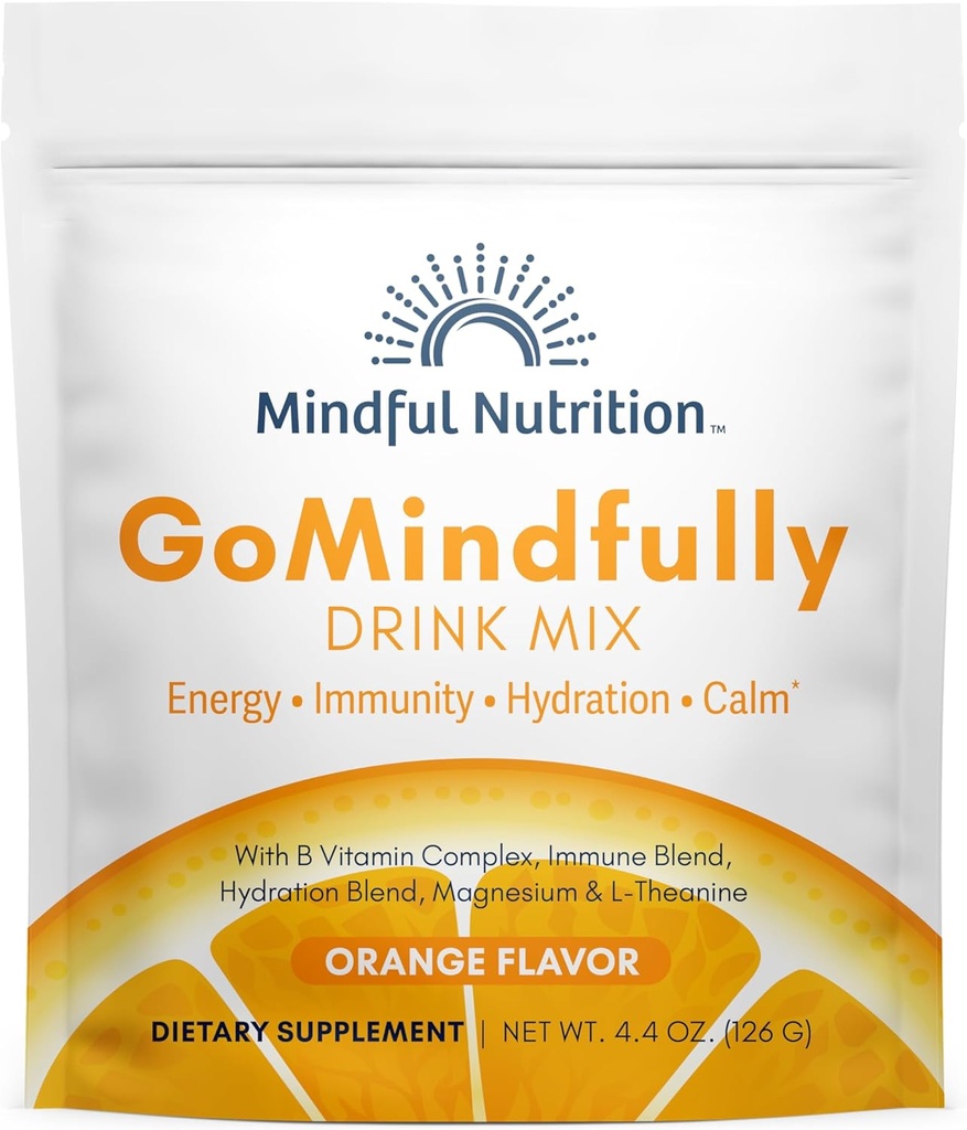 GoMindfully Orange Super Calme Magnésium Powder Drink Mix pour l'hydratation, la récupération, l'immunité et l'énergie avec Trace Minerals, Vitamines essentielles, L-Theanine et Complexe Vitamine B