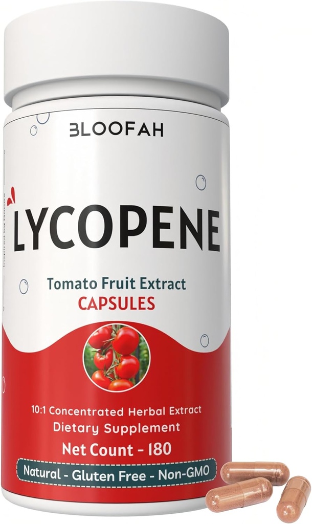 Lycopene Tomato Extract 500mg Capsules | Natural Lycopene Rich Herbal Supplement | Naturally-Occurring Carotenoid | 100% Pure, Non-GMO & Gluten Free Formula - 180 Count