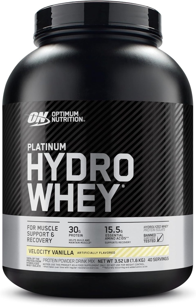 Optimum Nutrition Platine Hydrowhey poudre de protéines, 100% hydrolysé poudre de lactosérum isolat, saveur: vanille de vélocité, 3,5 livres (emballage mai Vary)