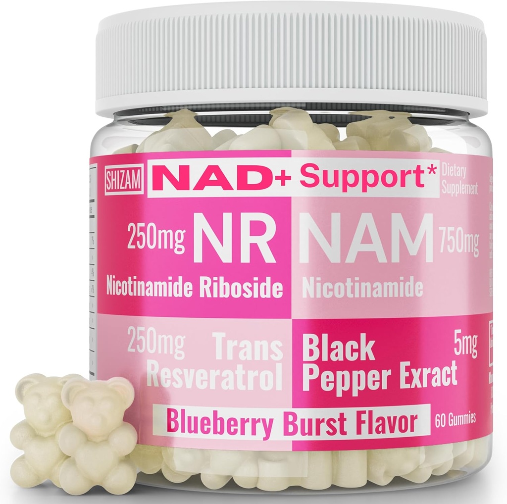 SHIZAM Nicotinamide Riboside NR NAM Resveratrol Gummies, 1000mg NAD+ NAD + Plus Nrf2 Activator Booster w Pure Niacinamide Vitamins B3 Capsules Pills Powder Supplements Alt NDA Regenerator 500mg