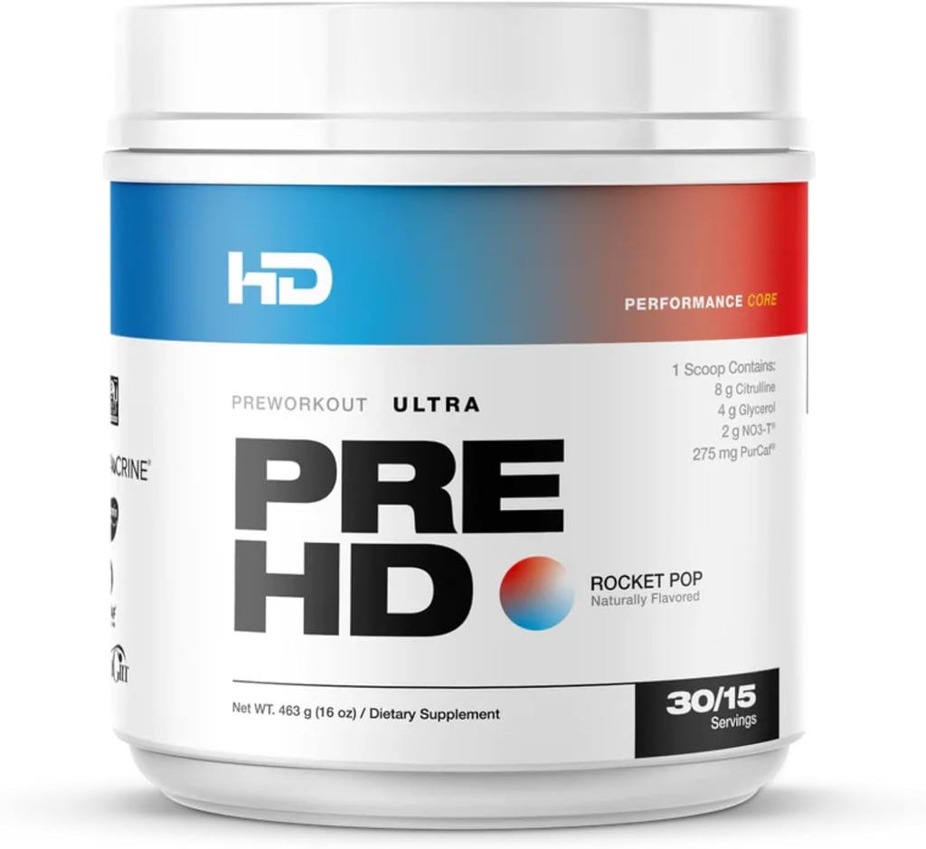 HD MUSCLE PréHD Ultra Préentraînement avec Citrulline, Nitrates NO3-T, Créatine, Beta Alanine 275mg Caféine comme Purcaf