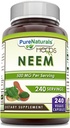 Pure Naturals Neem (Fabriqué avec la feuille de Neem naturel) (500 Mg par portion 240 capsules de légumes Supplément) Non-GMO (Sans gluten) (Fabriqué aux États-Unis) Idéal pour les végétariens