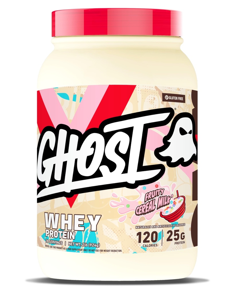GHOST Poudre de protéines de lactosérum, lait céréalier fruité - 2LB, 25G de protéines - Mélange de protéines de lactosérum - Après l'entraînement Fitness et nutrition Shakes, Smoothies, Cuisson et cuisson - Soy et sans gluten