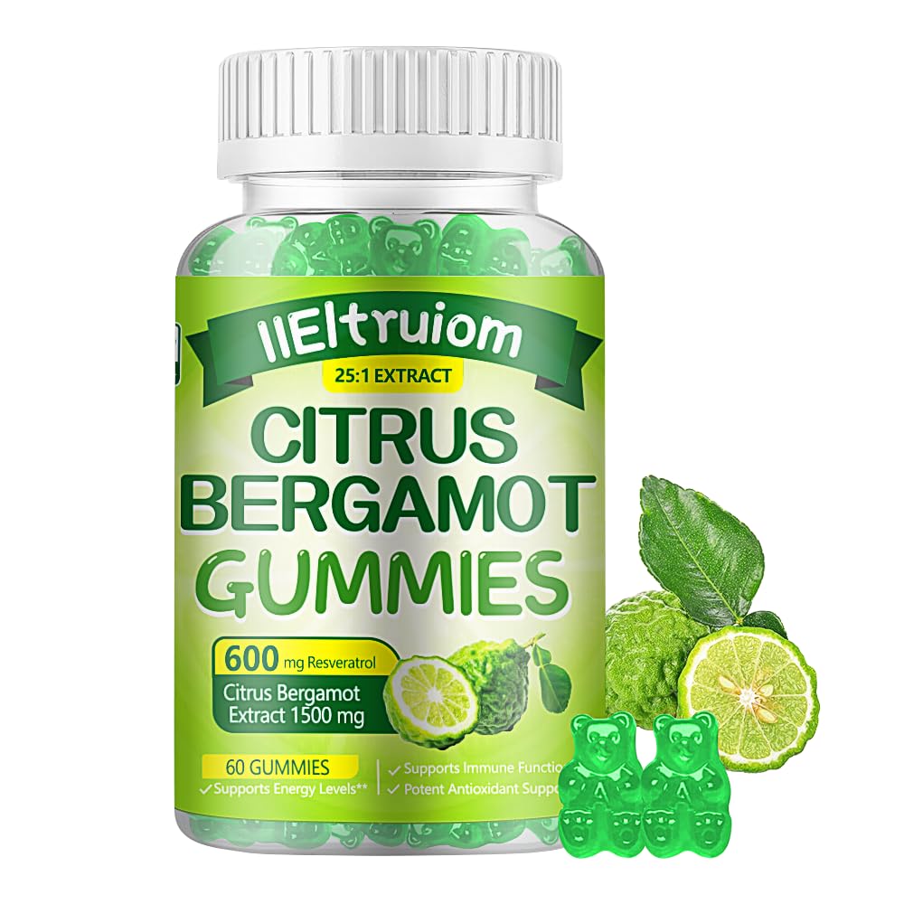Citrus Bergamot 1500mg, Citrus Bergamot Gommies pour le cholestérol sain, Bergamot Suppléments 25:1 Extrait de l'Italie Bergamot, Resveratrol & Niacin - Végétalien naturel 60 Gommies