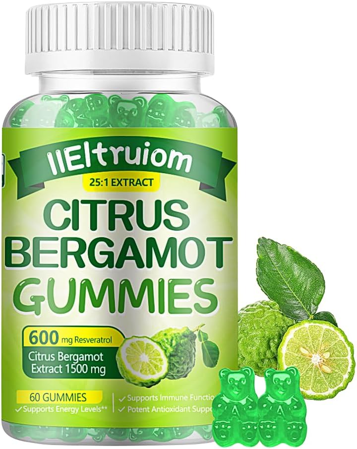 Citrus Bergamot 1500mg, Citrus Bergamot Gommies pour le cholestérol sain, Bergamot Suppléments 25:1 Extrait de l'Italie Bergamot, Resveratrol & Niacin - Végétalien naturel 60 Gommies
