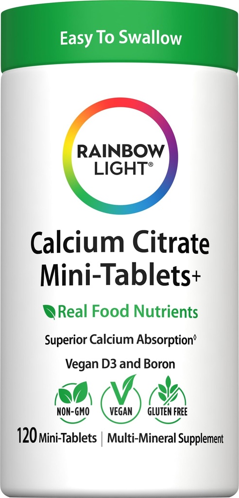 Comprimés de citrate de calcium léger arc-en-ciel avec vitamine D, supplément alimentaire offre un soutien de santé osseux haute puissance, avec calcium et vitamine D, végétarien et sans gluten, 120 comte