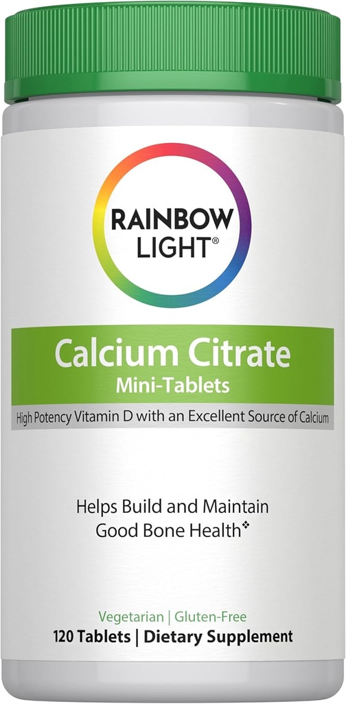 Comprimés de citrate de calcium léger arc-en-ciel avec vitamine D, supplément alimentaire offre un soutien de santé osseux haute puissance, avec calcium et vitamine D, végétarien et sans gluten, 120 comte