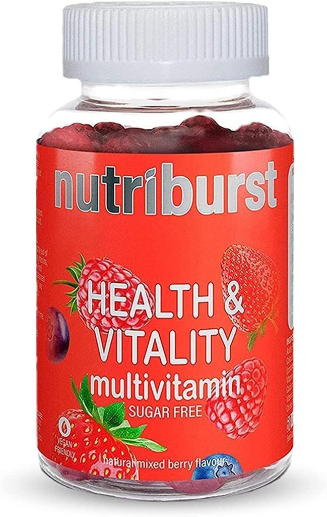 NUTRIBURST – Santé & Vitalité de UK Marque la plus fiable de Végétaux et sans sucre Gommies multivitamines de Contient Vitamines essentielles et Biotine de Natural Mixed Berry Flavour de 60 Gommies