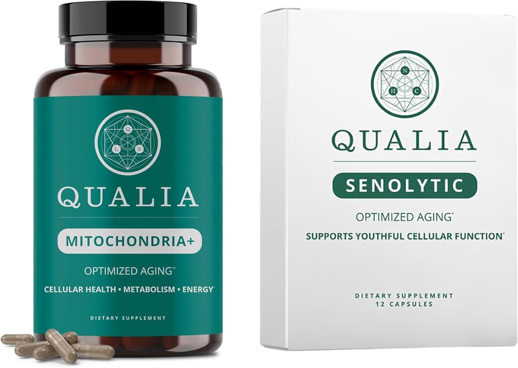 Qualia Life Sciences Bundle Qualia Mitochondria+ & Qualia Sénolytique, Suppléments de vieillissement qui soutient la réparation et le rajeunissement optimaux de cellules