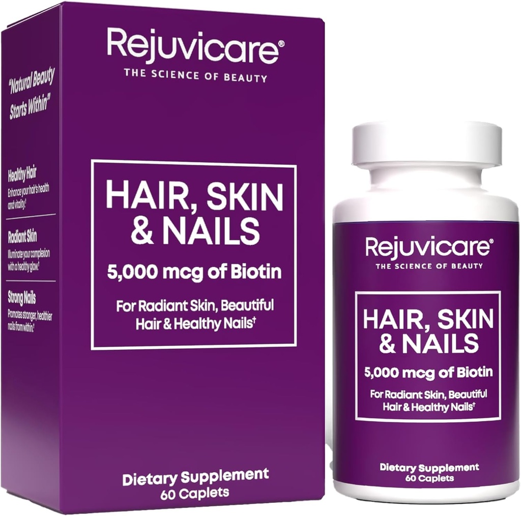 Peau et ongles capillaires, soutien de la croissance des cheveux, peau et ongles sains, biotine, vitamines B1, B2, B3, B6 & B7 + B1, soutient cheveux sains, peau radiante et ongles forts, végétalien, 60 caplets