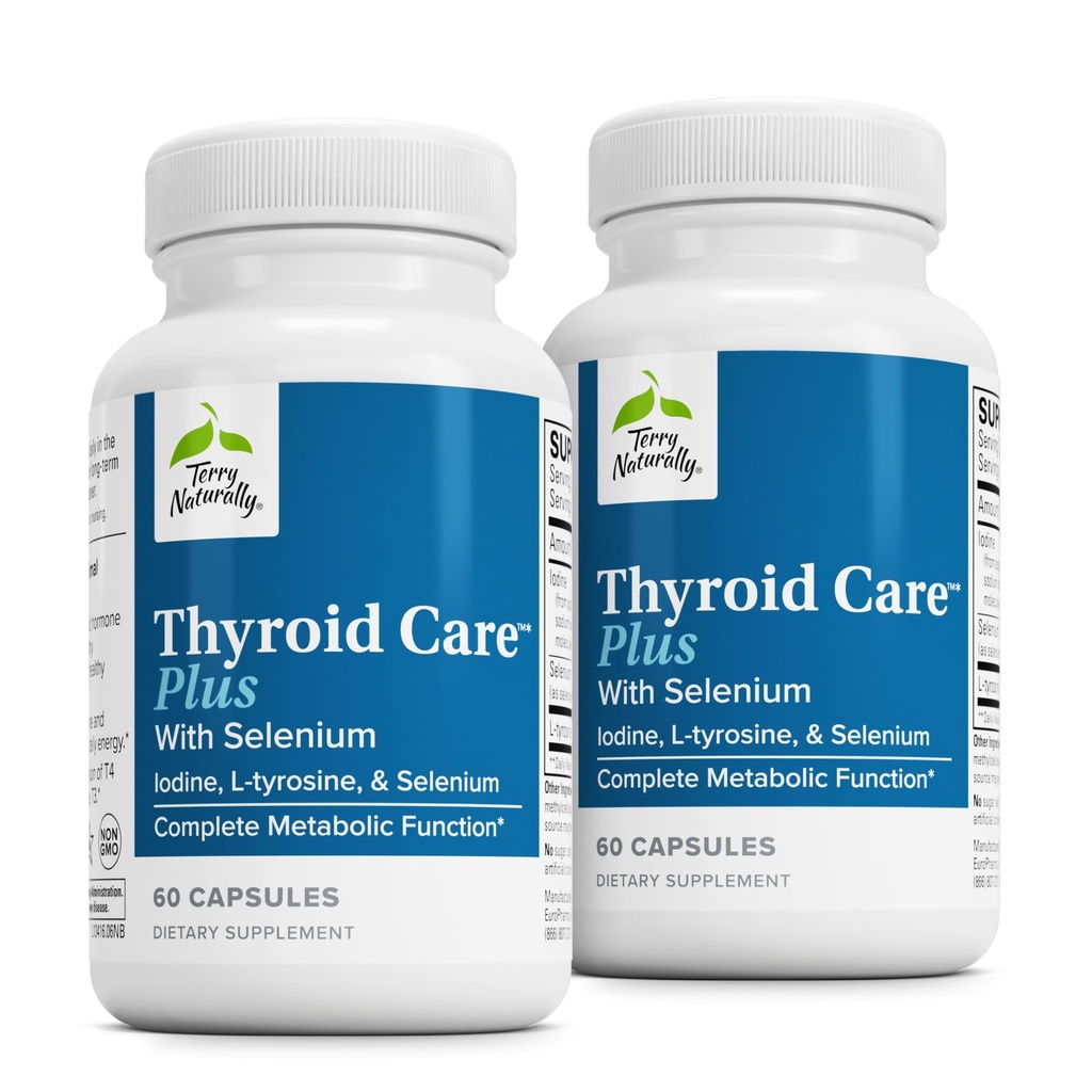 Terry Naturally Thyroid Care Plus - Supplement to Aid Thyroid - Dietary Supplement for Energy & Healthy Hair Support - Supplement with L-Tyrosine & Selenium - 60 Capsules (2 Pack)
