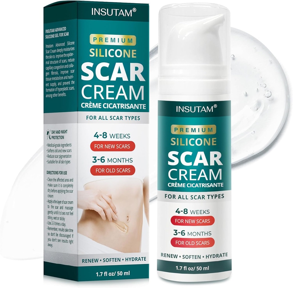 Gel de cicatrice de silicone pour les cicatrices cutanées: Gel d'élimination de la cicatrice 1,7 Oz (50 G) - Pour les hommes et les femmes âgés de 20 à 45 ans qui sont perturbés par les cicatrices-réduire les cicatrices causées par la chirurgie, les brûlures, ou les calandres - Journée d'utilisation