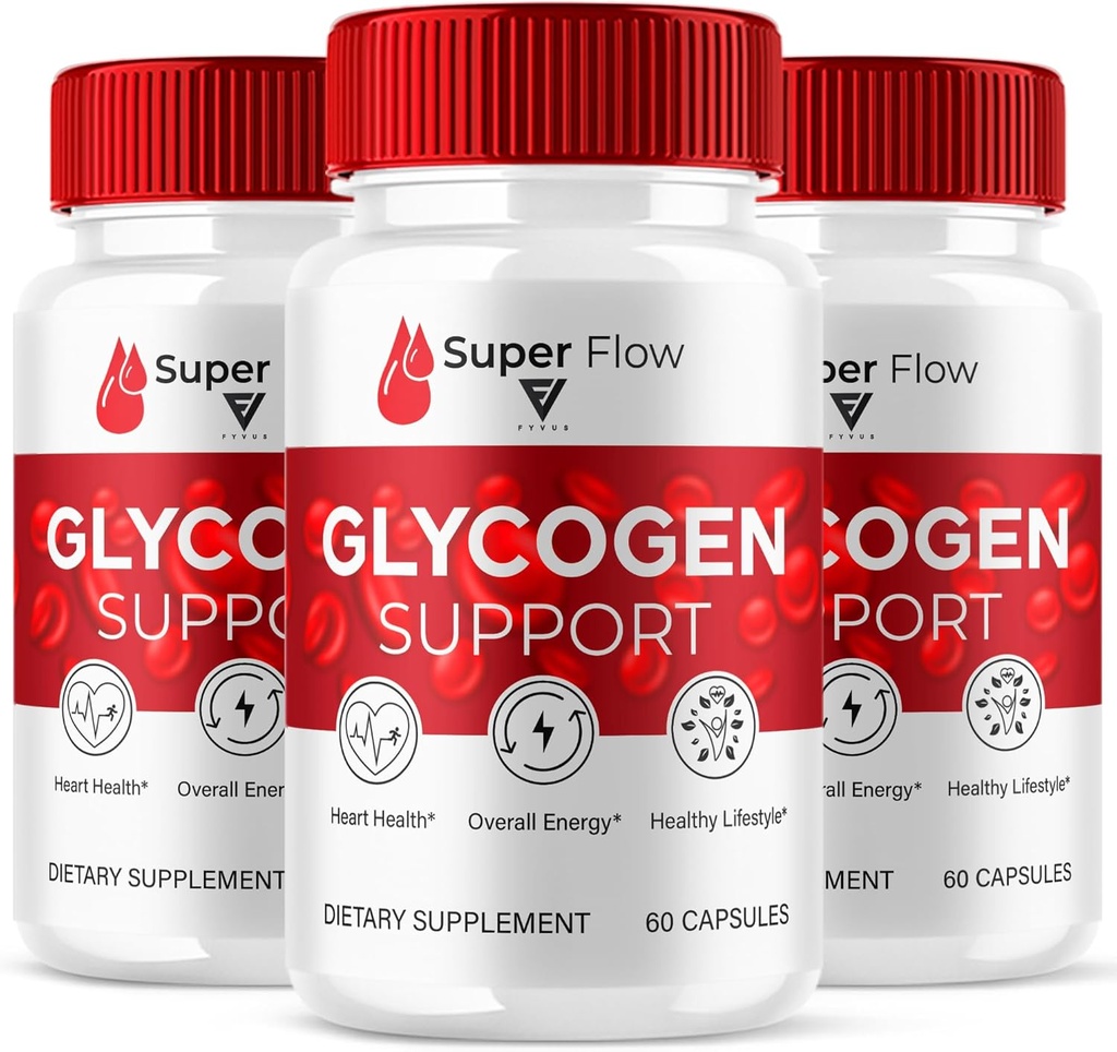 (3 Pack) Super Flow Super Glycogen Support Capsules, Super Flow Advanced Glycogen Health and Blood Wellness Support Supplément, SuperFlow Maximum Strength Glyco Formula Supplément (180 Capsules)