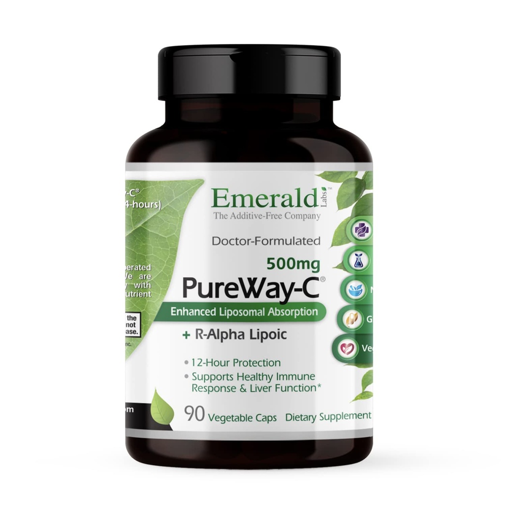 EMERALD LABS PureWay-C - Supplément de soutien hépatique et immunitaire avec acide lipoïque R-alpha* - Vitamine C à absorption rapide - 90 capsules végétales (approvisionnement de 45 jours)
