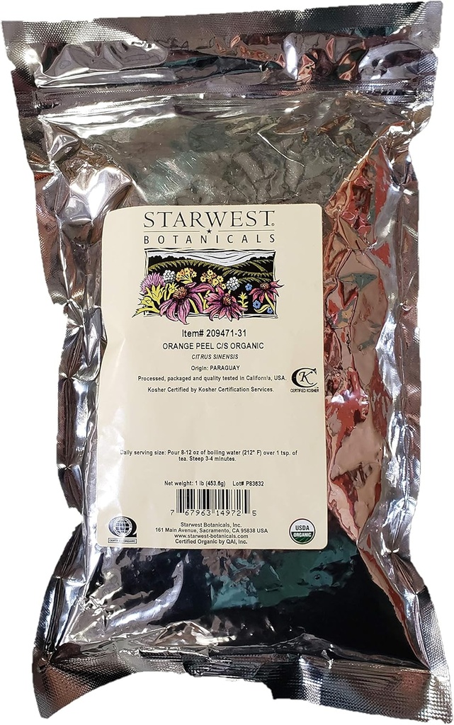 Orange Peel Powder Organic - Citrus sinensis, 1 lb,(Starwest Botanicals)