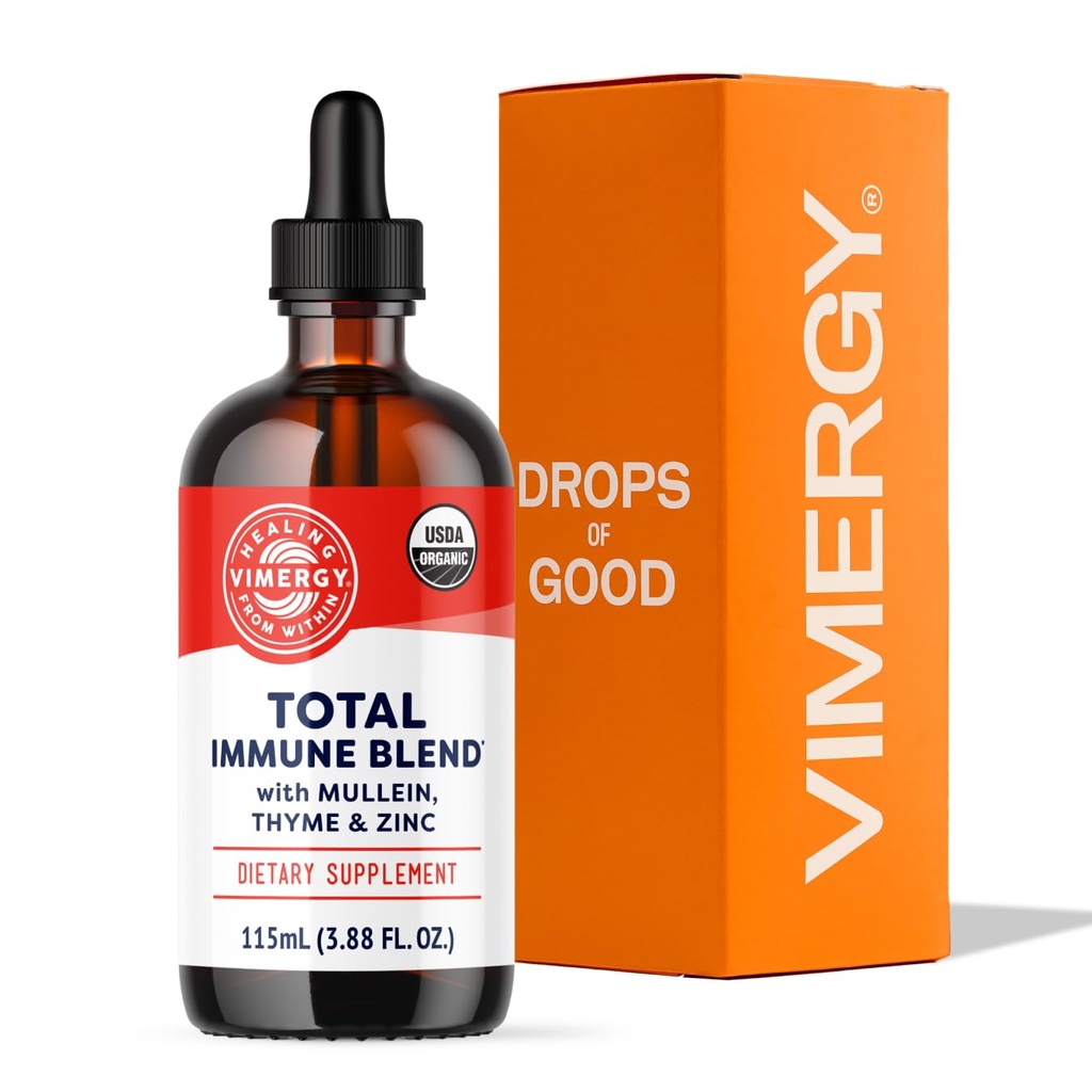 Mélange d'Immune Total Vimergy* Supplément liquide, 57 portions Support d'Immune à absorption rapide – All-Season, Zinc, Thym et Mullein gouttes non-OGM, Vegan, USDA Organic, Immunity Support for Adults (115 mL)