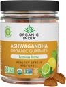 INDE ORGANIQUE Gummies Ashwagandha pour les hommes et les femmes - Supplément de stress, racine KSM-66 Ashwagandha, force supplémentaire, chews calmes, végétalien, non-OGM - Citron, 60 Gummies