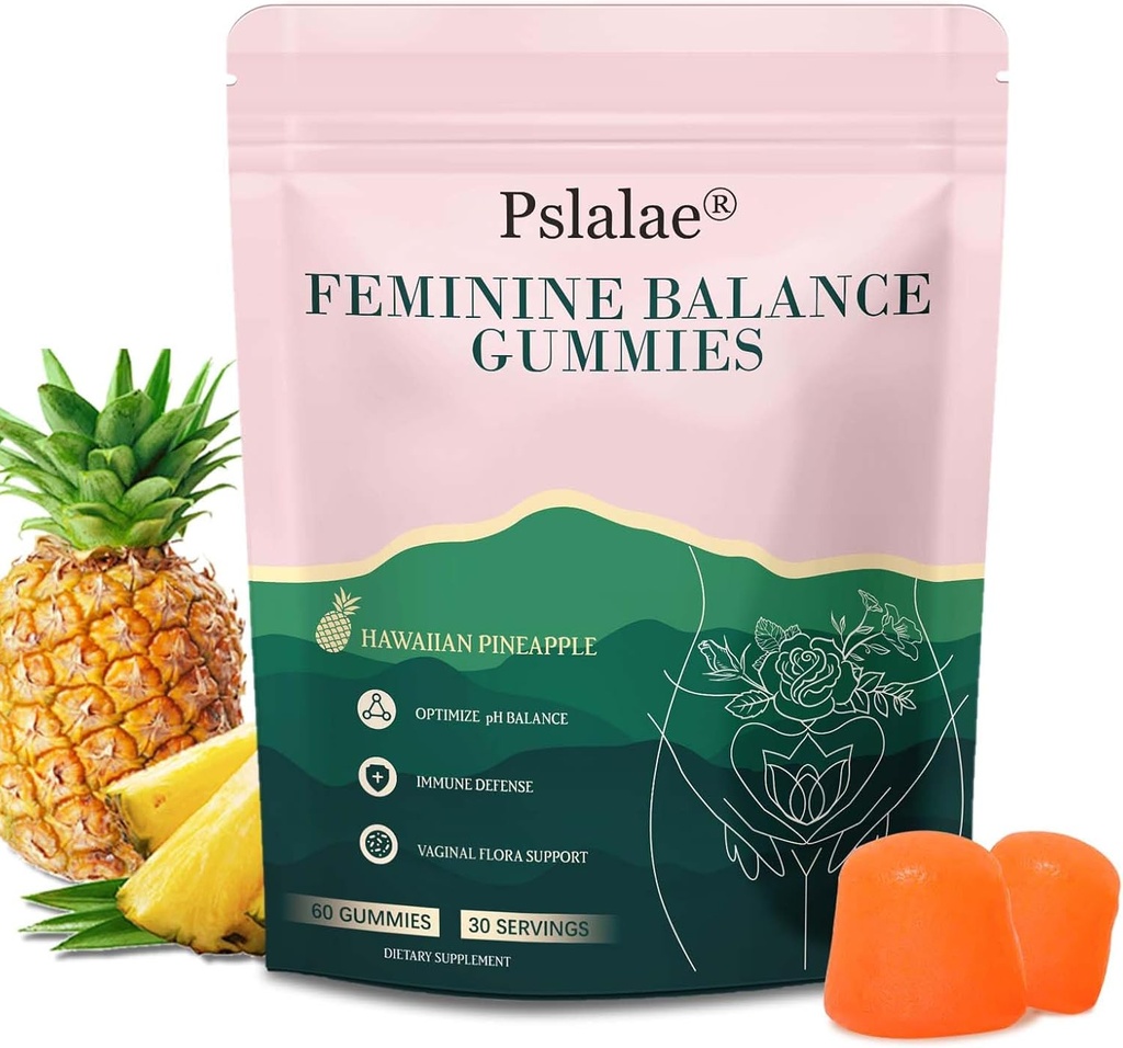 Gummies d'équilibre féminin, Gummies d'arôme d'ananas pour les femmes ph, pour la santé et le bien-être - Soutien immunitaire - végétalien, sans gluten - 60 Gummies - 30 jours d'approvisionnement